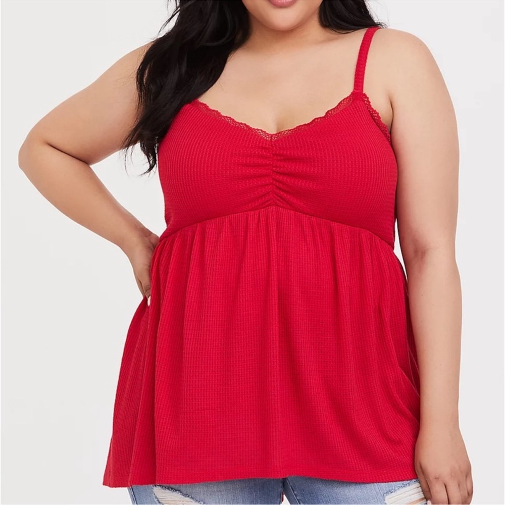 Torrid Red Sleeveless Ruched Top NWT